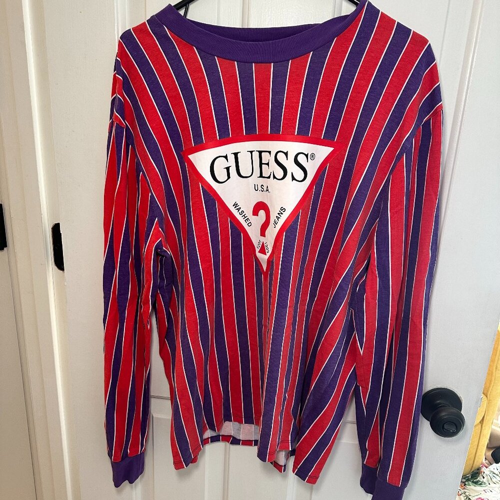 Vintage Guess Striped Long Sleeve Logo Tee